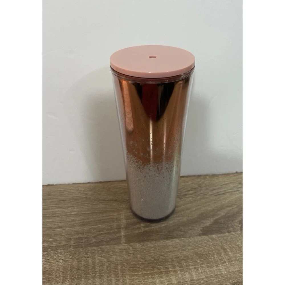 Starbucks 2019‎ Tumbler Holiday Cascading Tumbler Rose Gold Mirror Glitter 24oz